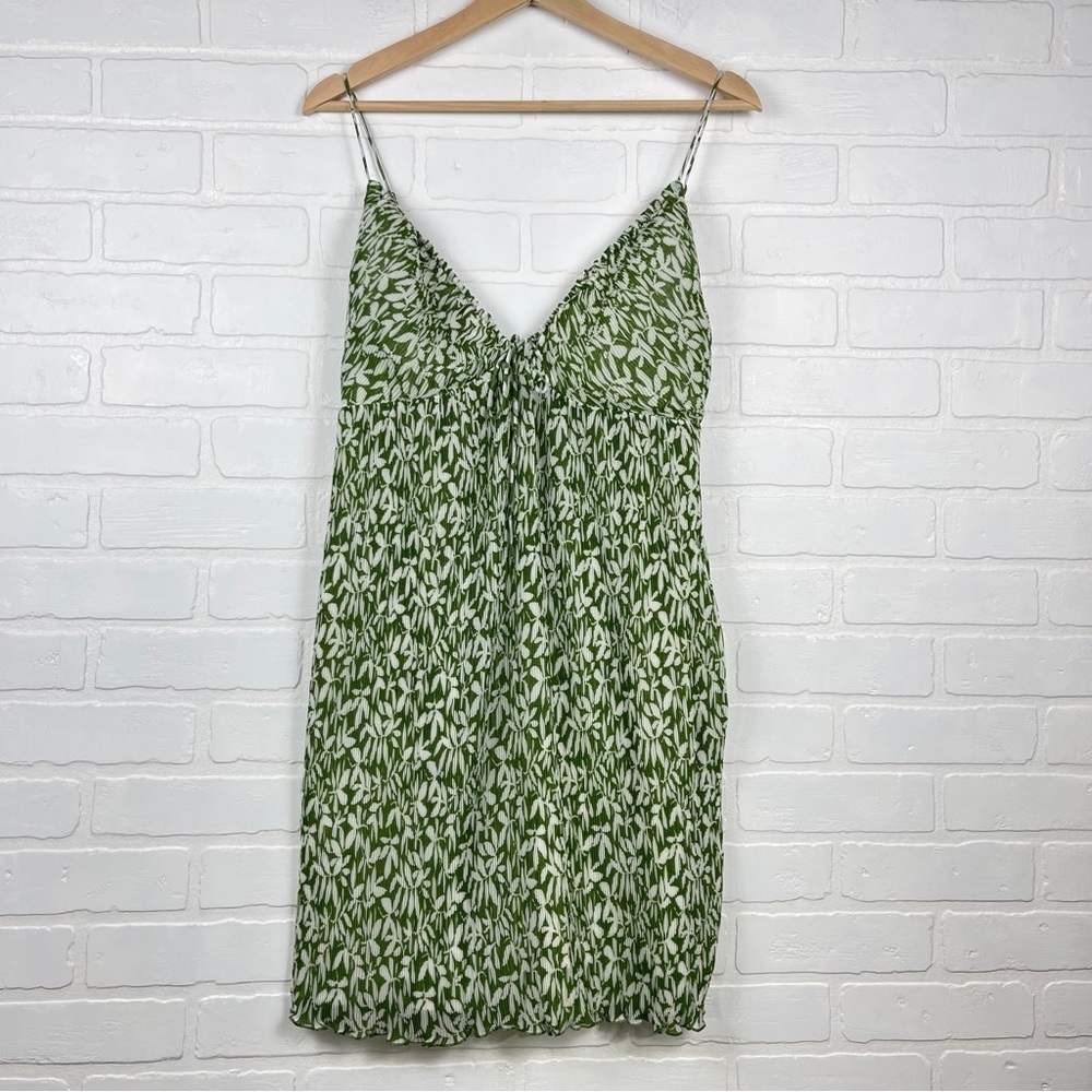 Abercrombie & Fitch Mini babydoll dress green white floral medium Tall - Picture 2 of 13